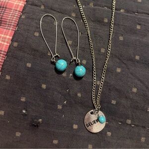 Silver and Turquoise “Believe” Charm Necklace